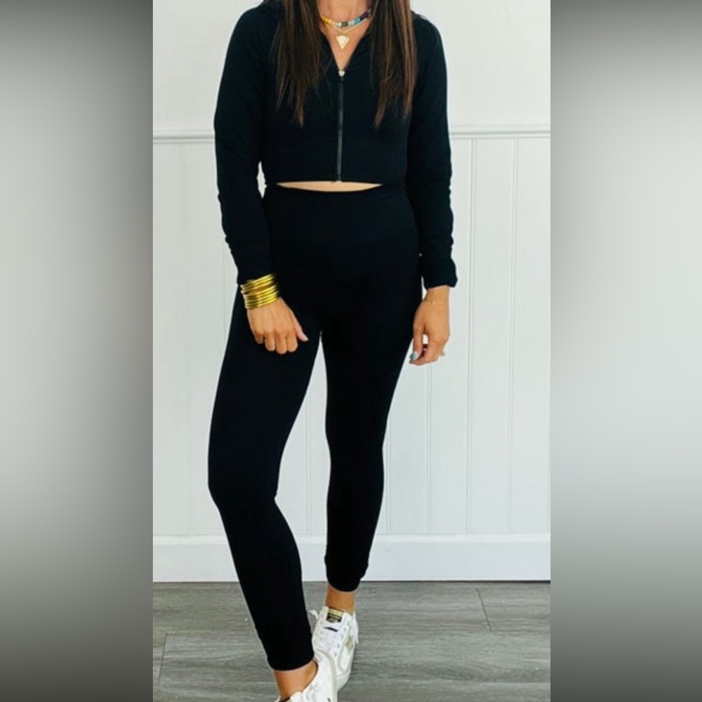 EUC - Love Poem - Black Zip Crop Jacket & Leggings Pants Set - Woman's Small